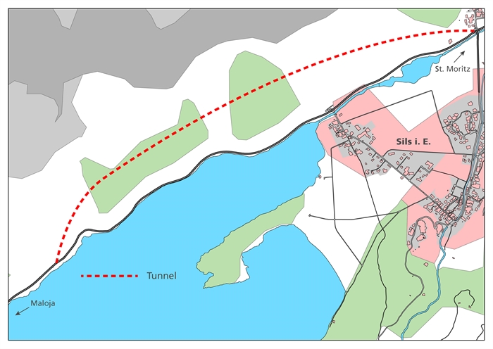 Tunnel zwischen Sils Föglias und Plaun da Lej