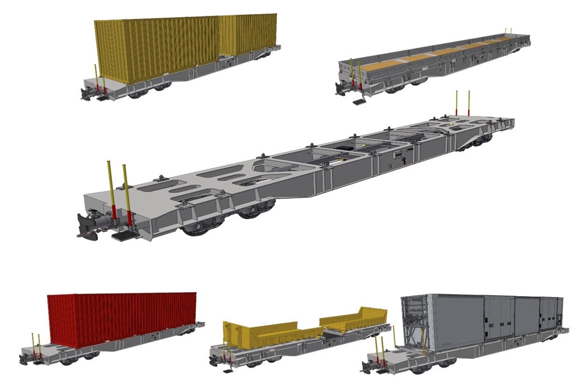 Visualisierung Tragwagen mit Containern