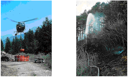 Waldbrandbekämpfung vom Boden und mit Helikopter