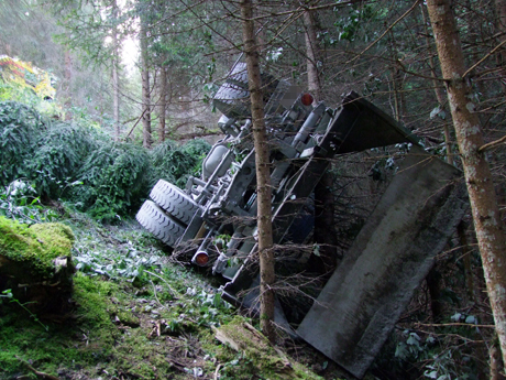 Der Lastwagen stürzte rund 20 Meter eine Böschung hinunter