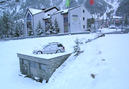 Viel Glück nach einer kurzen Rutschpartie in Pontresina.