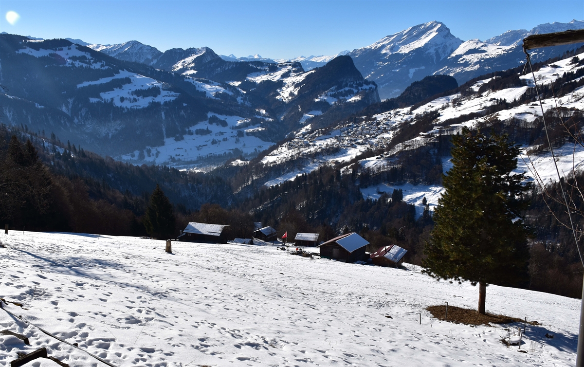 Maiensässe der Siedlung Munt in Fanas im Schnee