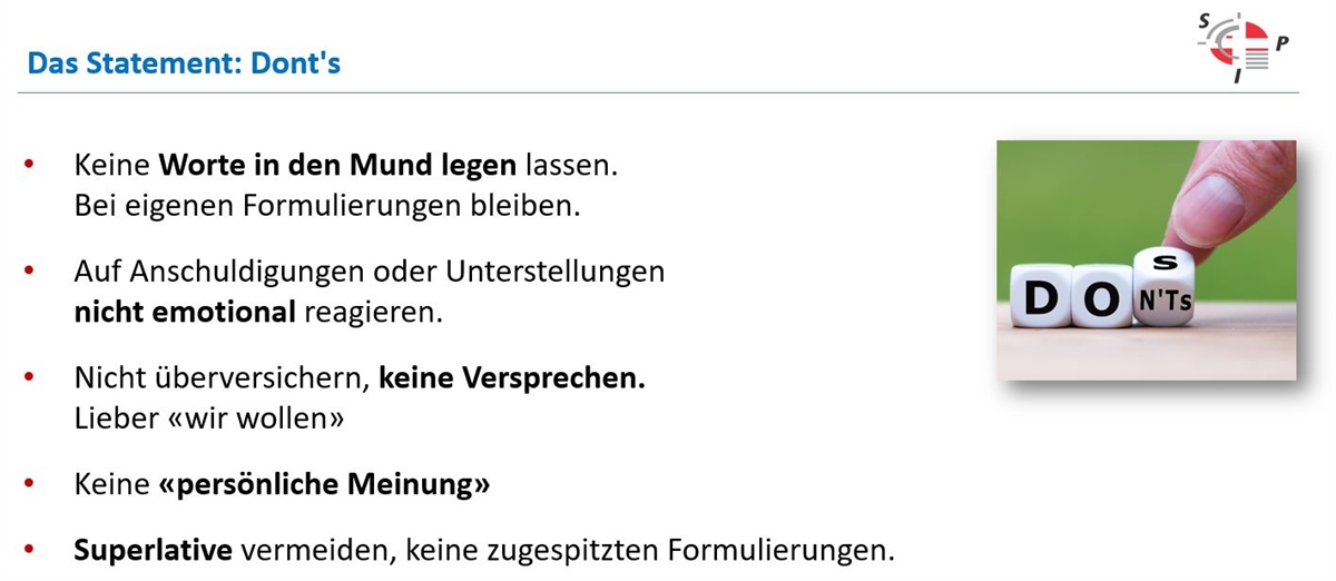 Folie mit Dont's im Statement