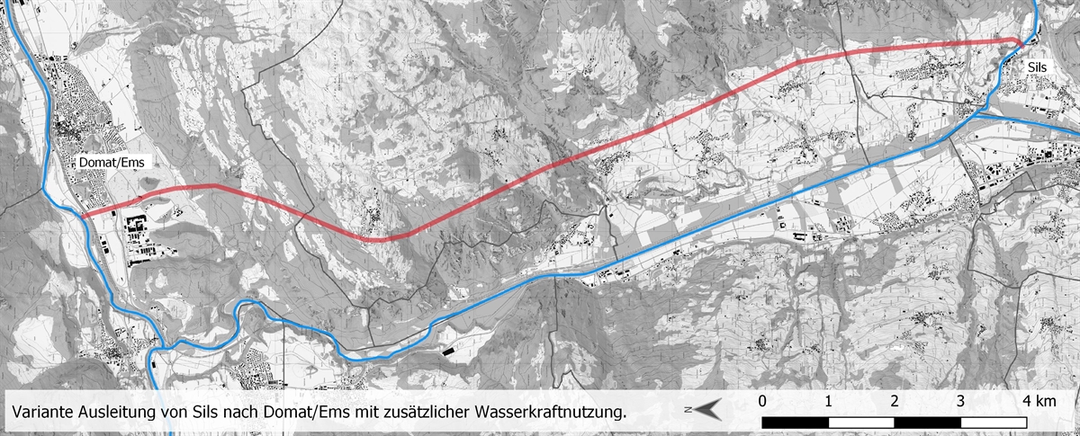 Karte Variante Ausleitung von Sils nach Domat/Ems