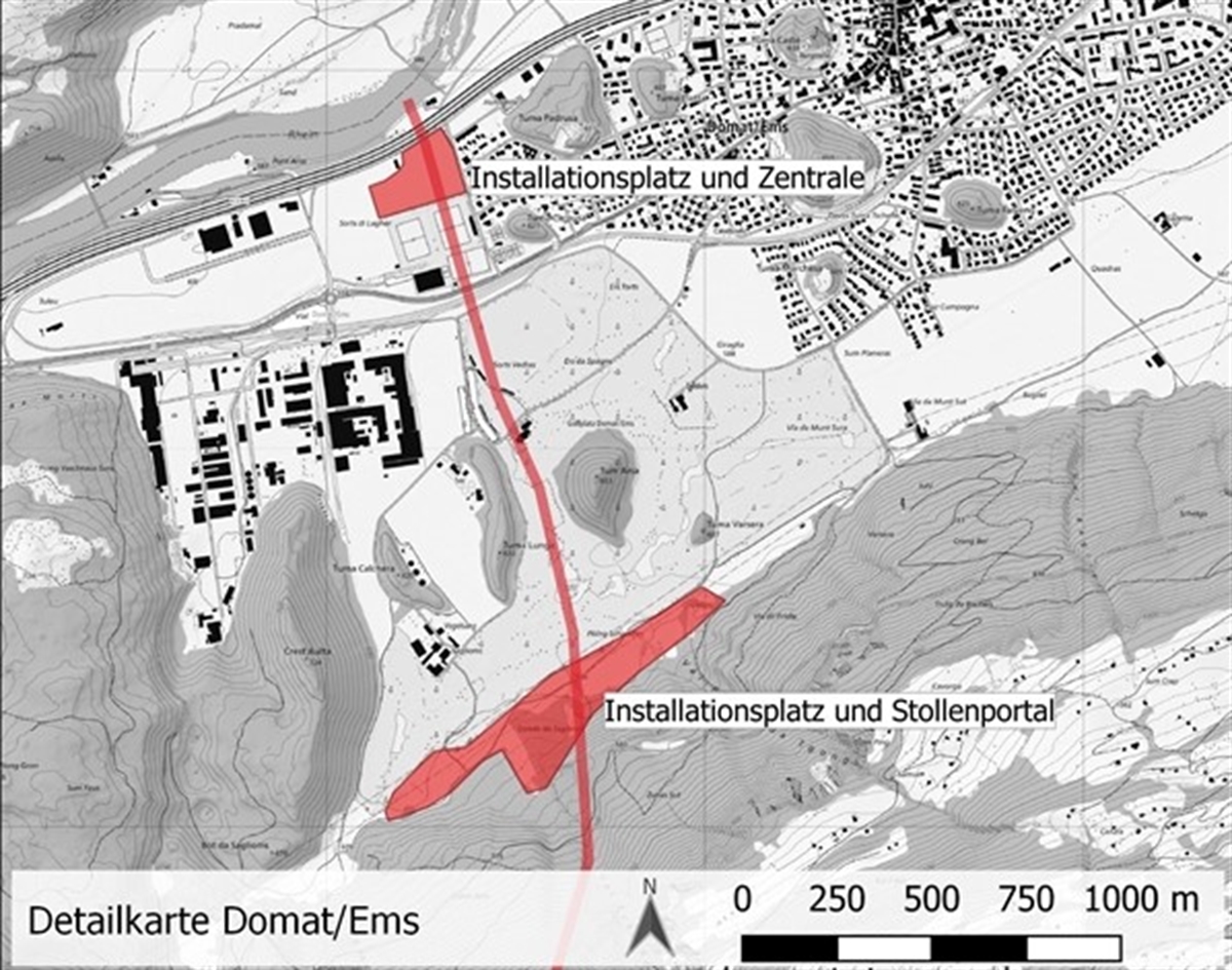 Detailkarte Variante Ausleitung Sils nach Domat/Ems