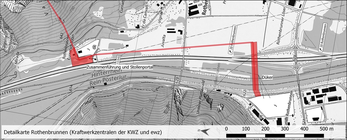 Detailkarte Variante Rothenbrunnen-Domat/Ems Kraftwerkzentralen