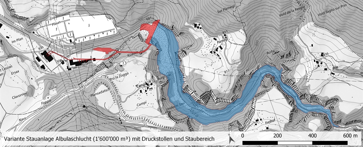 Karte Variante Stauanlage Albulaschlucht