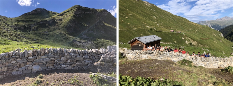Trockenmauer auf der Alp Danis, oberhalb von Wergenstein