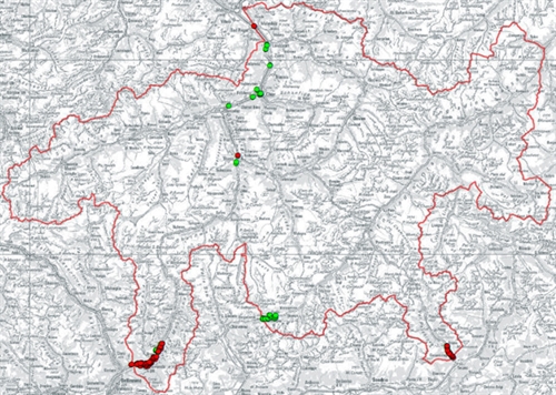 Karte mit Vorkommen der Tigermücke 2021